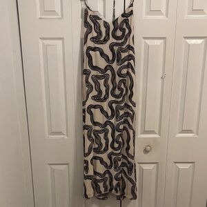 Cream and Black Abstract Slip Dress